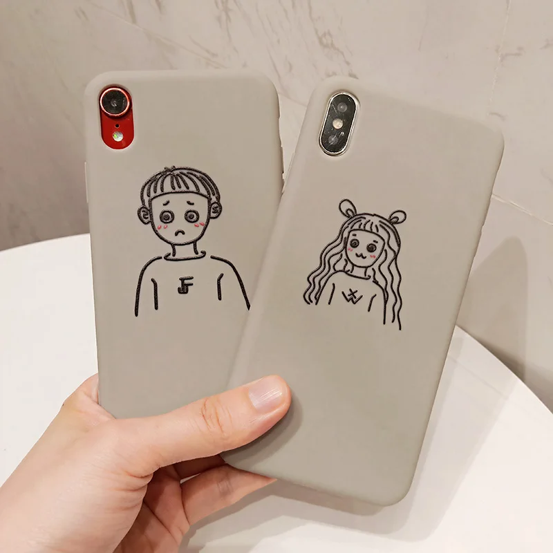 

Lovely Boy Girl Couple Case for iPhone X XS Max XR Matte Soft Silicon Cover Fundas for iPhone 8 7 6 6S Plus Capa Hoesjes