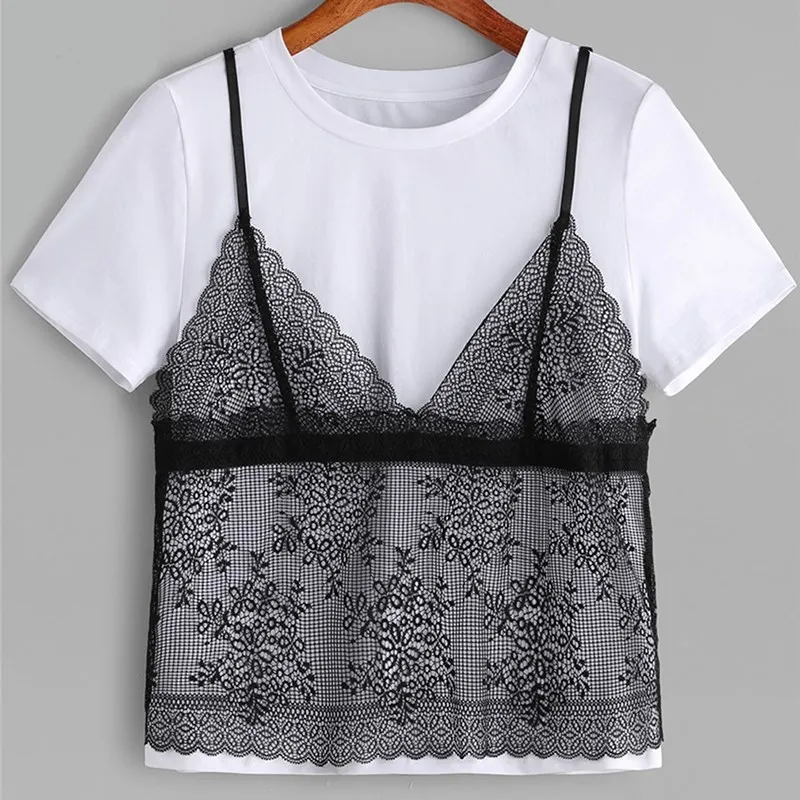 

New Women Floral Lace Tshirt Short Sleeve O-neck Sweat Cute Female Shirt Girls Short t-shirt Crop Tops Plus Size Roupas Feminina