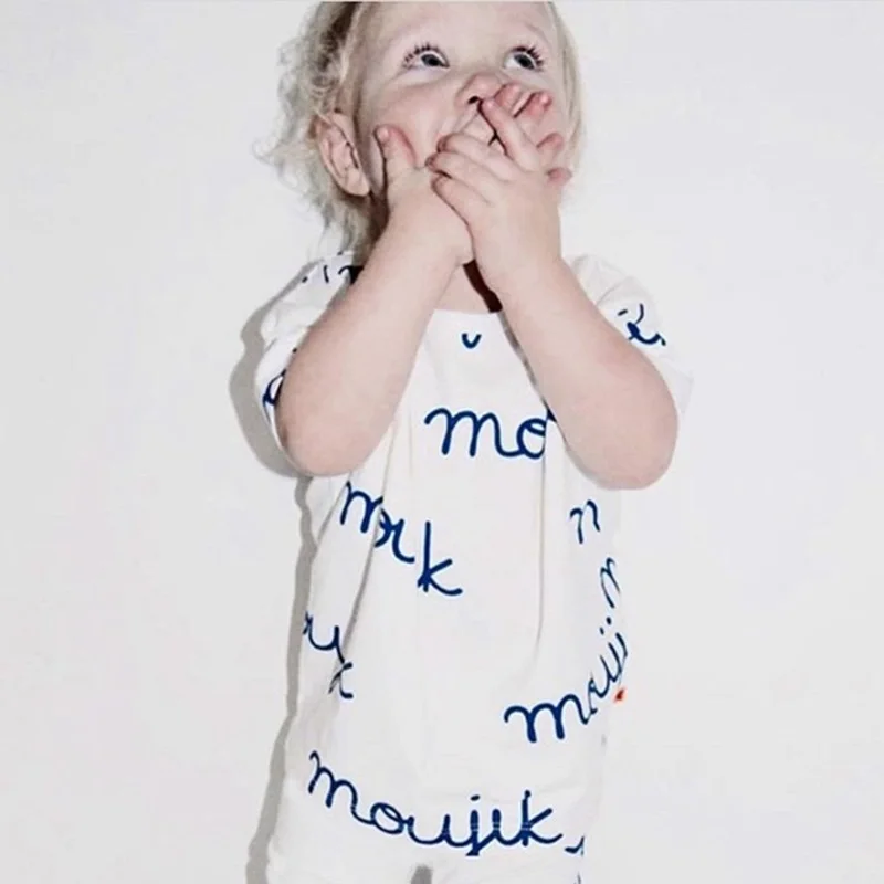 

2018 summer Tiny cottons blue black dog milk letter boys girls romper jumpsuit baby clothing set vestidosBBR095