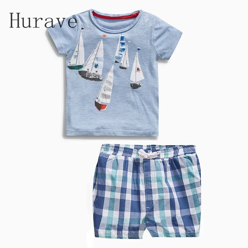 Hurave Children Clothing 2017 New Summer Baby Boy Clothes Sailing Boat Children s Sets