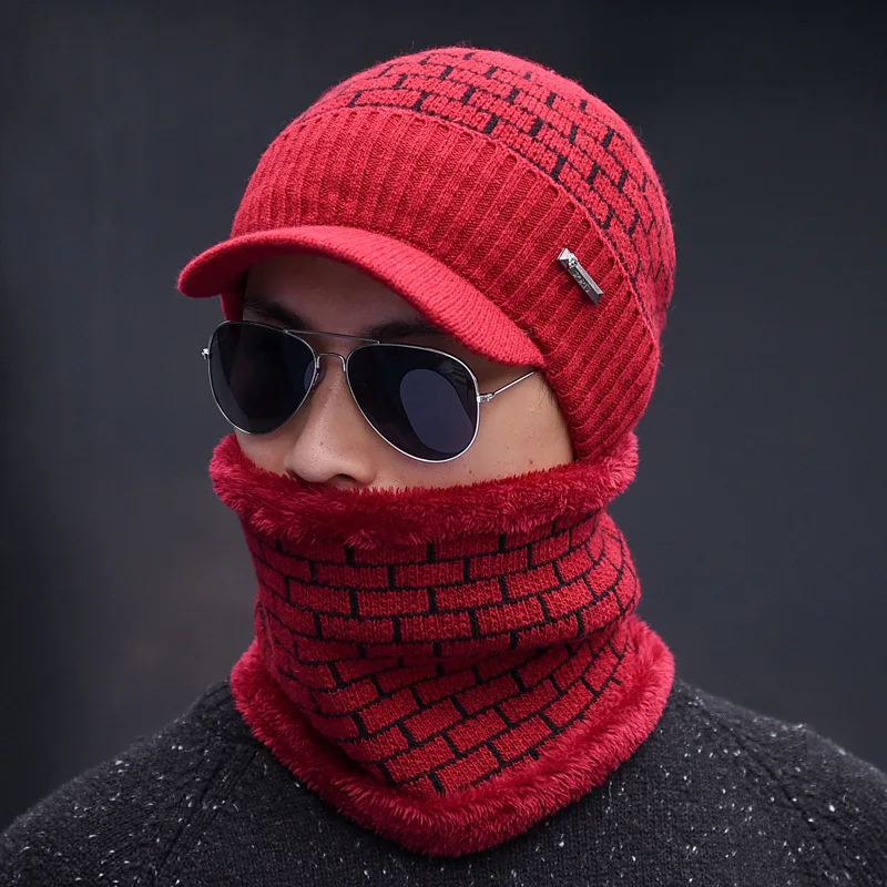 Fashion-Winter-Hat-Men-Scarf-Rings-Unisex-Knitted-Hat-Cap-2-Piece-Set-Gorras-Warm