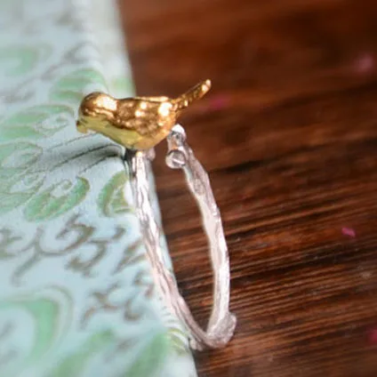 Настоящее серебро 925 проба птица кольца в виде веток для женщин Мода Регулируемый размер обручальное кольцо Anillos