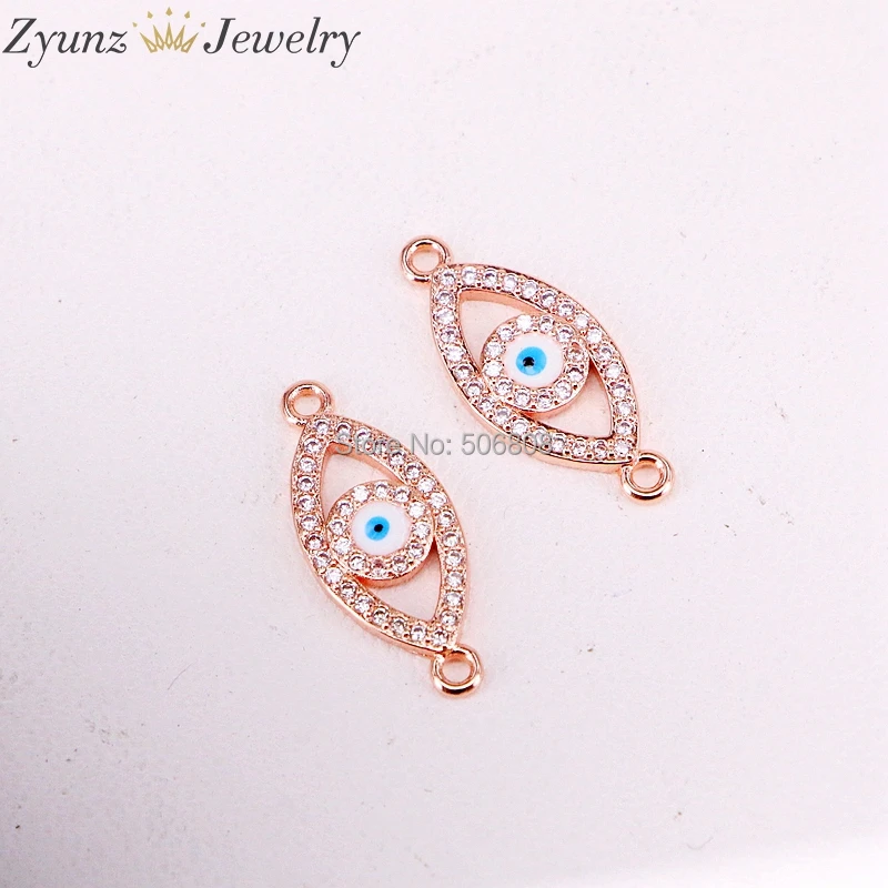 10 шт. ZYZ327-1365 CZ Micro Pave голубой глаз разъем с в виде ракушки, CZ Шарм бусины браслеты