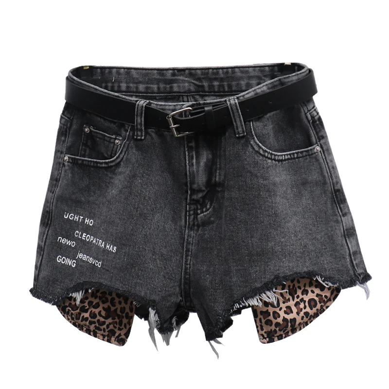 spring summer denim shorts wide leg women hole loose fashion leopard jeans shorts