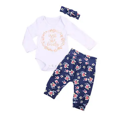 Pudcoco осень 2017 г. детская одежда для новорожденных девочек комплект с длинным рукавом ползунки Топы Корректирующие + брюки с цветочным