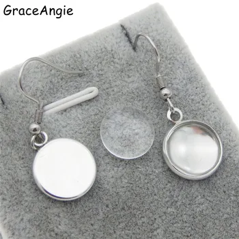 

GraceAngie 5sets Stainless Steel Ear Hooks Earring Wire Dangle Setting with Clear Glass Cabochon DIY Accessory Making Findings