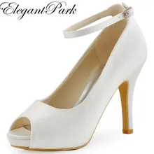 HP1543I/Женская обувь; туфли-лодочки на высоком каблуке; цвет белый, слоновой кости; свадебные туфли с открытым носком для невесты; атласные вечерние туфли-лодочки для выпускного вечера с ремешком на лодыжке