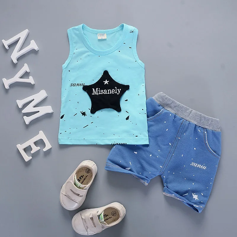 

New Toddler Active Clothes Kids Tracksuits Children Boy Girls Cartoon Star Vest Shorts 2Pcs/Sets Summer Baby Fashion Cotton Sets