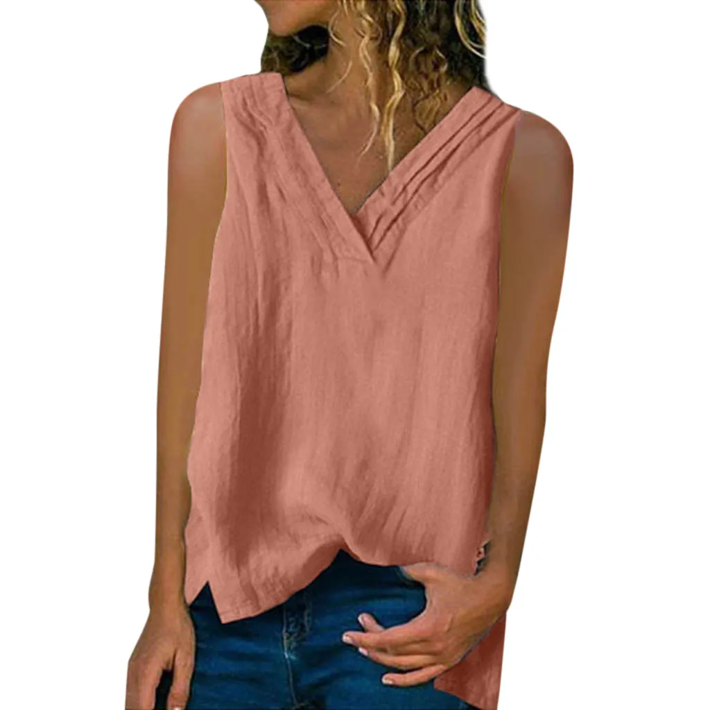 

Summer Basic Vest Women Striped Blouses Linen Sleeveless Top 2019 Casual Loose Femme Camisetas Tank Tops Plus Size Shirts