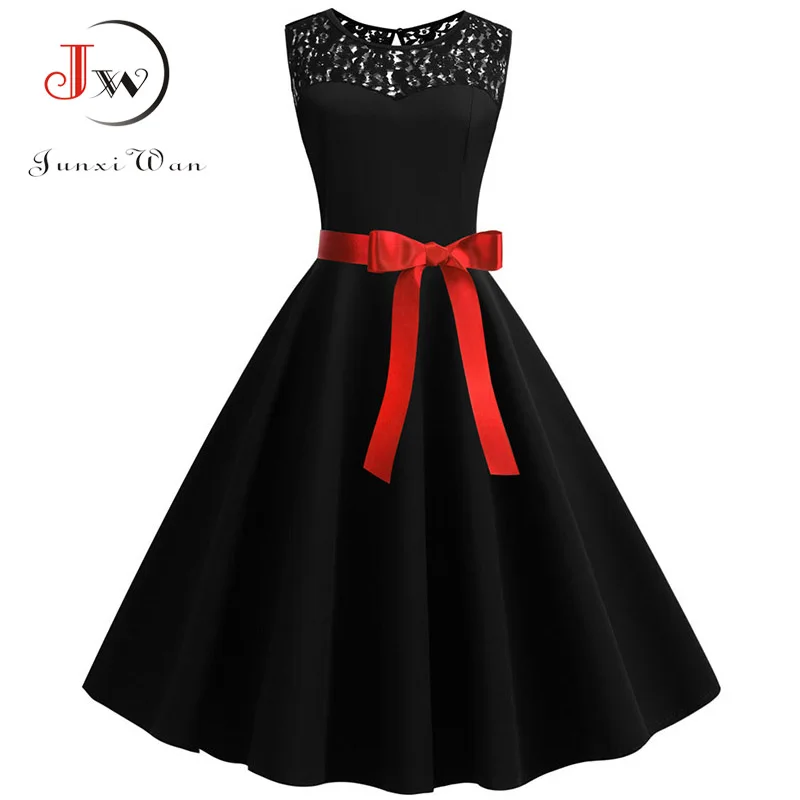 Red Elegant Party Dress Women Summer Lace Vintage Dress Vestidos 50s 60s Rockabilly Swing Dress Casual Plus Size Midi Dresses - Цвет: B004