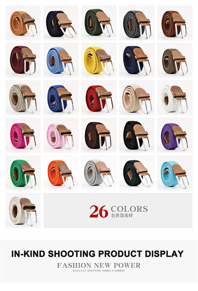 Hoge Kwaliteit Modieuze Elastische Canvas Riemen voor Vrouwen Gebreide Gesp Verstelbare Riem Mannelijke Canvas Riemen voor Jeans 26 Kleuren NIEUWE