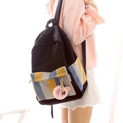 Дизайн, полосатый женский холщовый рюкзак, женская сумка для отдыха, Подростковая школьная Студенческая сумка для книг, Повседневная сумка для молодых - Цвет: black wide stripes