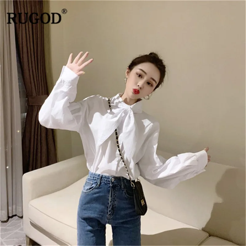 Office Spring New Long Tied Elegant Women White Ladies 2019 Female Chic Blouses Sleeves Rugod Lantern Wearing Shirts Modis Tops fEYqPwn5