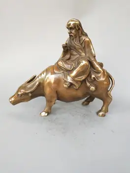 

Chinese pure brass laozi ride cow craft statue