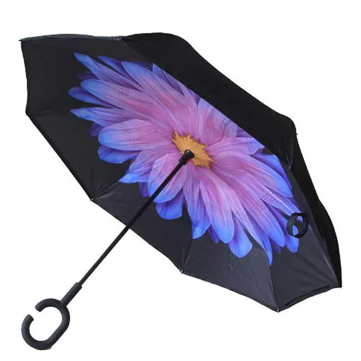 Ветрозащитный Двойной Слой обратный зонтик креативные Автомобили длинный с-образной ручкой Женский дождевик складной перевернутый зонтик перевернутый вверх дном зонтик