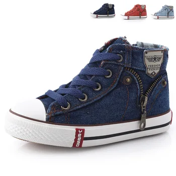 

Classical 2018 Spring YEESHOW High Kids Denim Sneaker Boy Canvas Skateboarding Shoes Wear Resistant Nonslip Shoes Children Kids