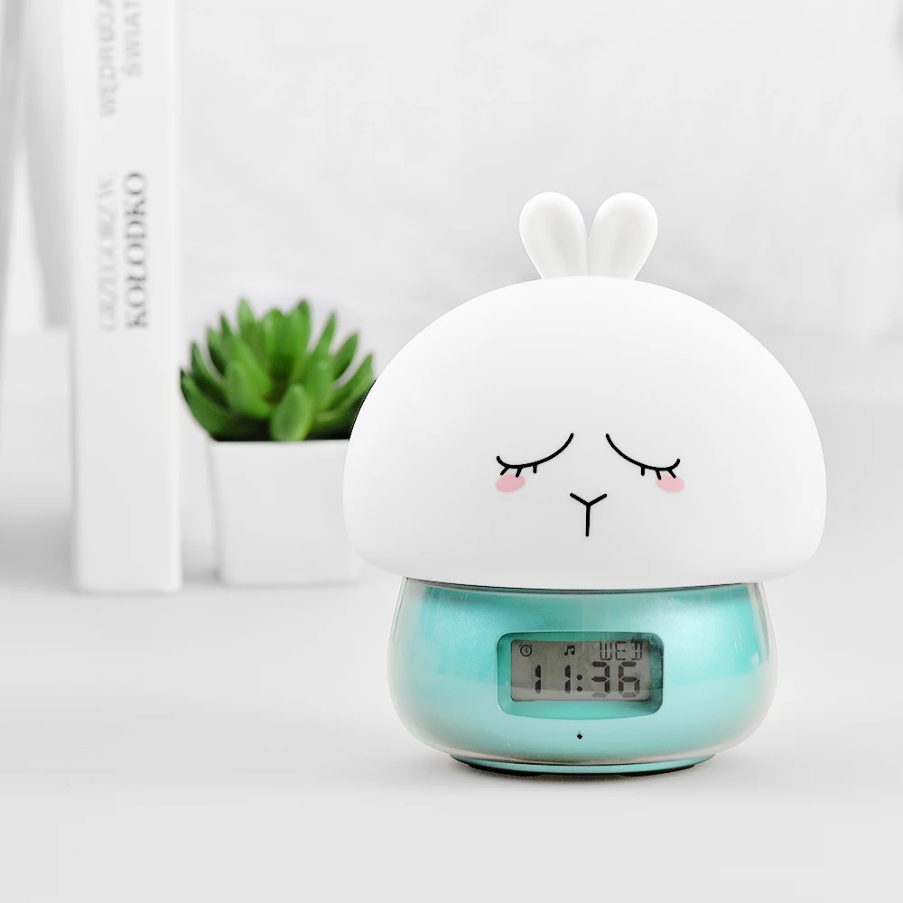 SuperNight 2 in 1 Rabbit LED Night Light with Alarm Clock Remote Touch Sensor Colorful USB Silicone Children Kids Bedside Lamp (20)