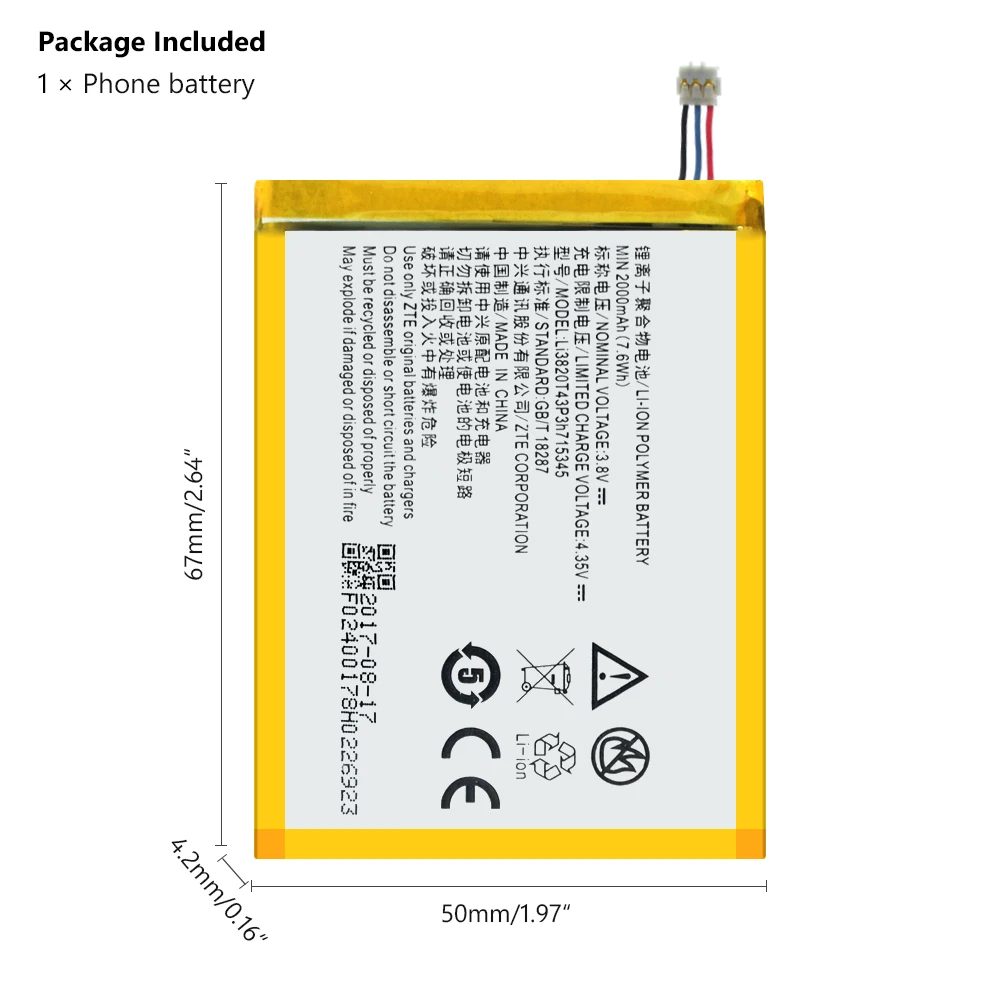 Настоящая Li3820T43P3h715345 аккумуляторная батарея для zte Grand S Flex MF910 MF920 2000mAh литий-полимерная батарея для телефона - Цвет: 1 PCS
