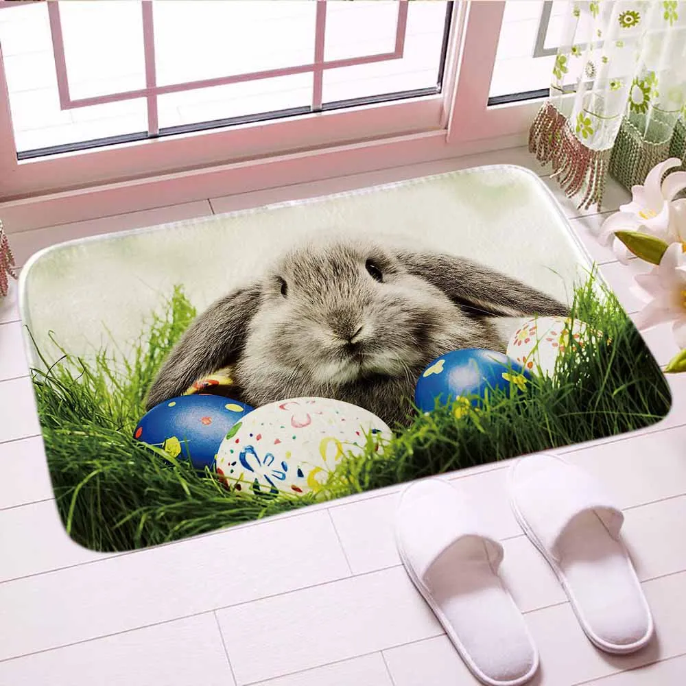 

Rabbit Egg Easter Doormat Bathroom Mats Digital Print Traditional Floor Kitchen Mat Carpet Soft Good Gift For Home Decor