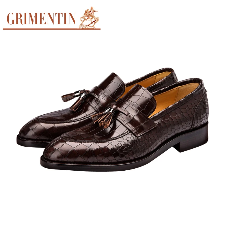 

GRIMENTIN brand luxury crocodile mens loafers real leather customized handmade fashion tassel men dress shoes flats for business