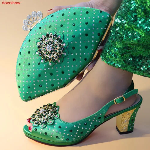 

doershow green Shoes and Bag Set for Women Summer African Style italian Shoes and Bag Set for party Custom products!!SXX1-43
