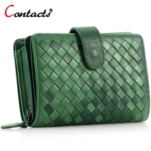 CONTACT’S Knitting Genuine Leather Women Wallet Long And Short Purse Female Card Holder Phone Clutch Women Clutches Luxury Brand