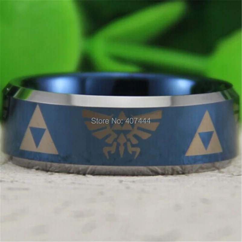 YGK JEWELRY Лидер продаж 8 мм Синий Серебряный скос свободный крой Легенда о Zelda Мужская Вольфрам обручальное кольцо