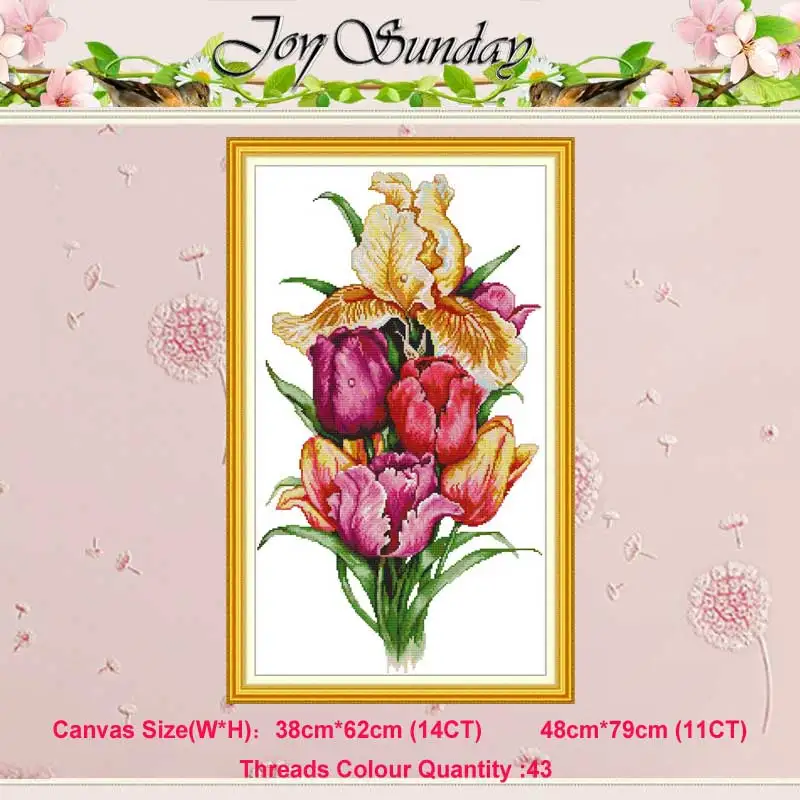 

Tulip flower painting counted 11CT 14CT Cross Stitch Set DIY DMC Chinese Cross-stitch Kit Embroidery Needlework Home Decor