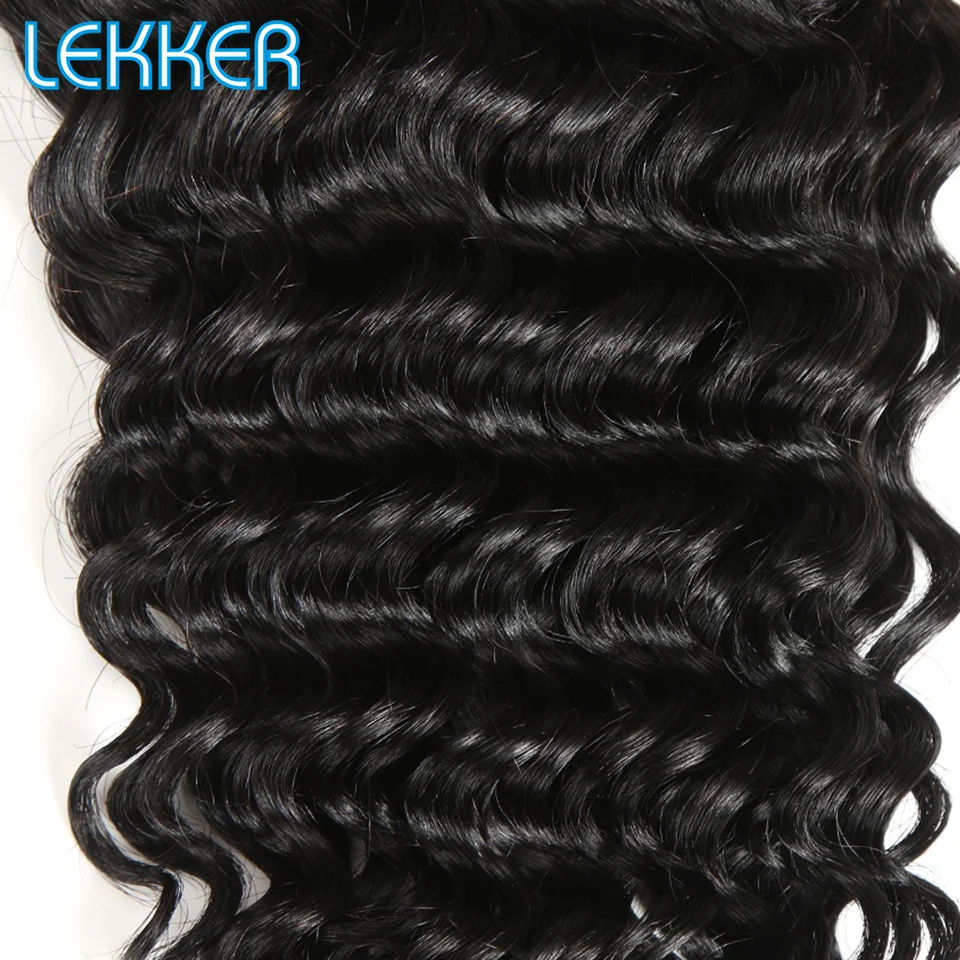Lekker бразильские волосы на шнурках 4X4, глубокая волна, человеческие волосы для наращивания, 130% плотность, натуральный цвет, средняя часть, три части, кружевная застежка