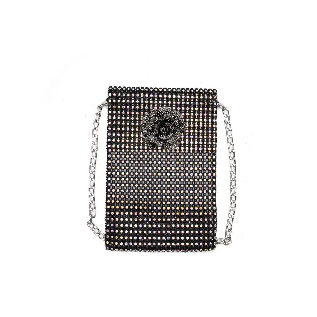 

Shoulder Bag Women Fashion Metallic Evening Bags Beaded Blingbling Diagonal Bag Flower Hasp Mobile Phone Bags Bolsas Feminina