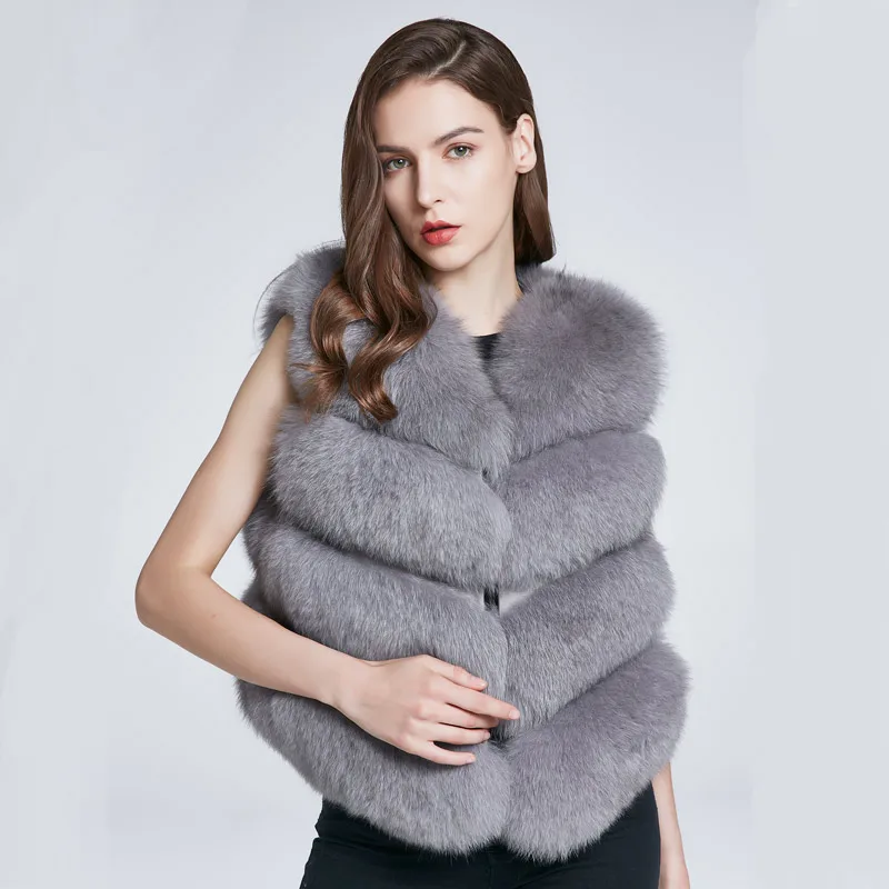 

Hooded Fox Fur Collar Furry Tank Leather Jacket Winter Jacket Women Natural Fox Fur Jacket Style Design Discount High Quality
