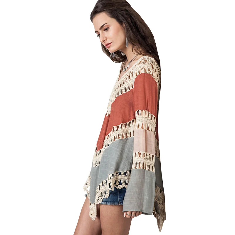  Hippie Blouse Kimono Boho Crochet Women Blouses 2017 Blusa Feminina Long Sleeve Shirt Blusas Vintag