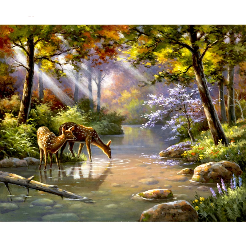 

Frameless Pictures Painting By Numbers DIY Digital Oil Painting On Canvas Home Decor Wall Art Abstract Oil Painting Double Deer