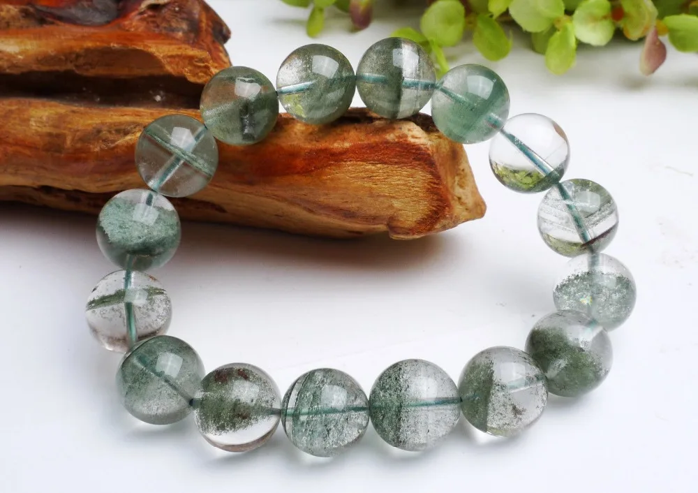 

435 14 mm Natural Green Phantom Crystal Volcanic Ash Beads Bracelet