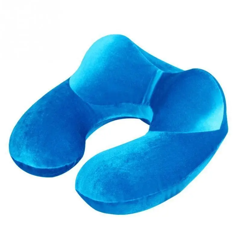 U-образная подушка для путешествий для самолета надувная Шейная подушка для путешествия аксессуары удобные подушки для сна домашний текстиль 4 цвета - Цвет: Синий