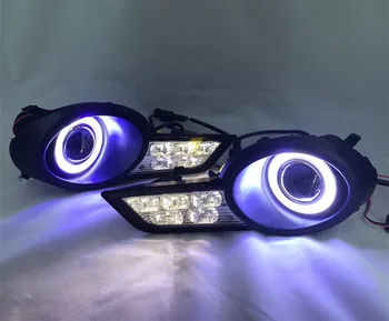 

LED DRL daytime running light + COB angel eye (5 colors) + halogen fog lamp with projector lens for toyota highlander 2009-11