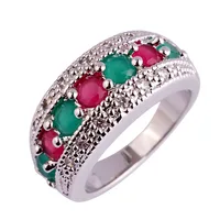 lingmei New Women Rings AAA Jewelry Delicate Red Green Emerald & Ruby Silver Band Ring Size 6 7 8 9 10 11 12 Wholesale Free Ship