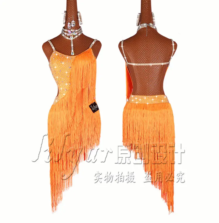 latin dance dress women practice skirts crystal fringed | Тематическая одежда и униформа