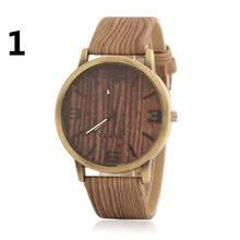 Mens Watches Top Brand Luxury Fashion Men Clock wooden lines Brown Leather Strap Quartz Watch Relogio Masculino alloy watch