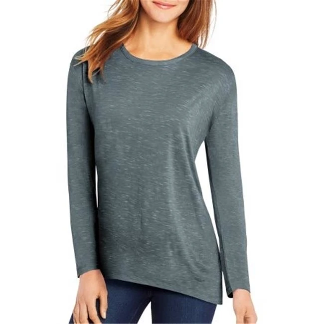 Hanes 617914357504 Womens Lone Sleeve top with Center Back Lace Detail - Dada Grey Heather Small