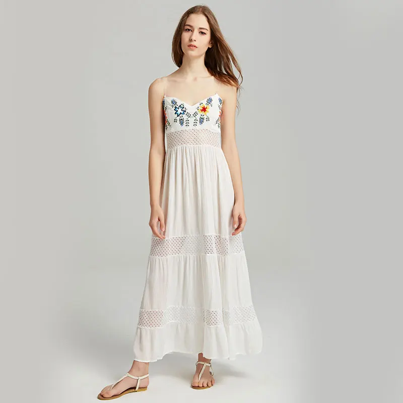 

Женское платье с вырезом горловины, длинное пляжное платье в богемном стиле с вышивкой в этническом стиле для отдыха, лето