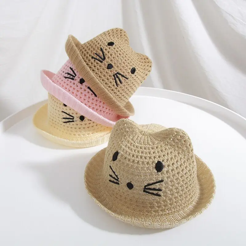 MAERSHEI/Детская вышитая солнцезащитная Кепка с котом; детская пляжная шляпа; сезон весна-лето; Милая Повседневная шапочка для бассейна для маленьких девочек