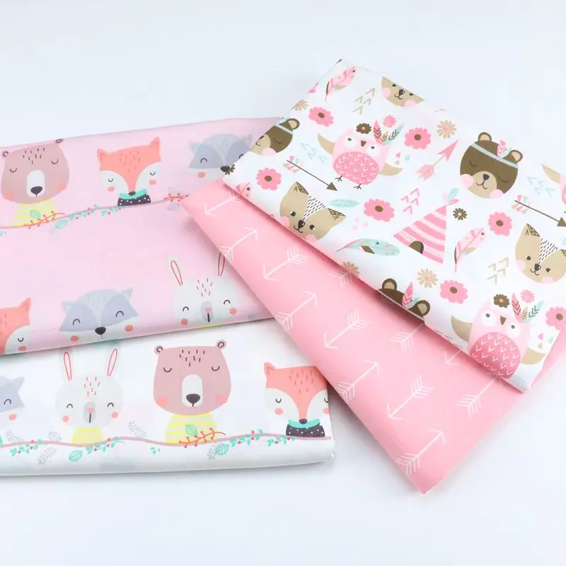 160 см* 50 см хлопок ткань мультфильм Медведь Лиса Сова стрелка ткани для комплект кровати «сделай сам» Подушка платье лист Декор ручной работы Лоскутная Ткань