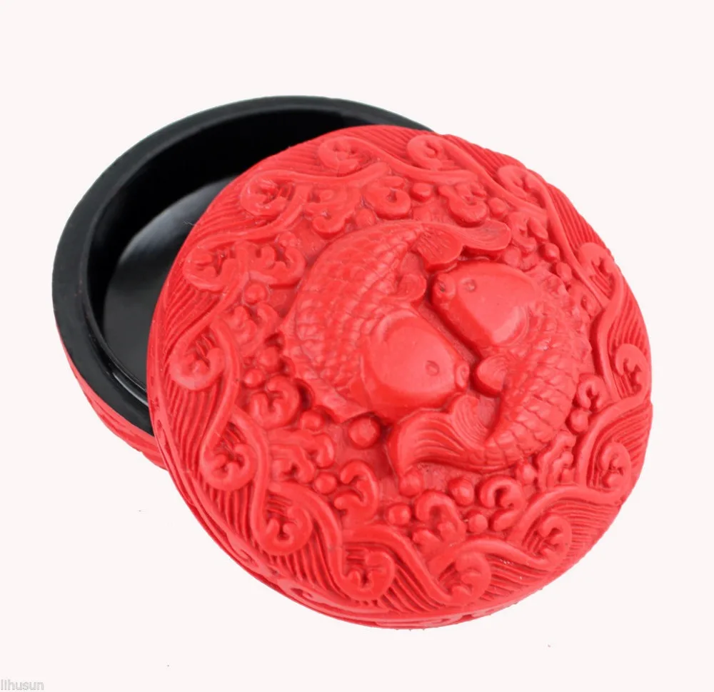 

Exquisite Chinese Handmade Classic Lacquerware Red Fish Jewelry & Compact Box