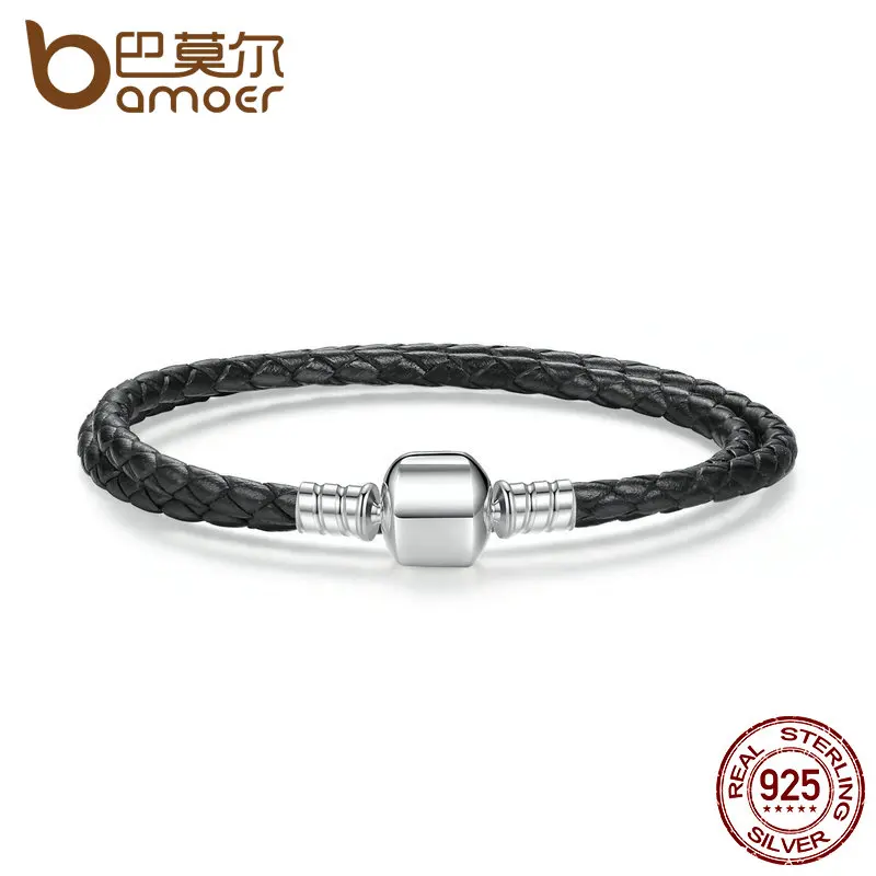

BAMOER Fashion 925 Sterling Silver Black Snake Chain Adjustable Bracelets for Women fit DIY Brand Bracelet Jewelry PAS911