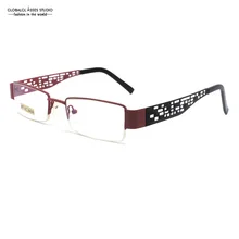 Прямоугольные линзы, металлическая оправа для очков, женские розовые полые оправы, черные дужки, китайский стиль, оптические очки из нержавеющей стали 2677