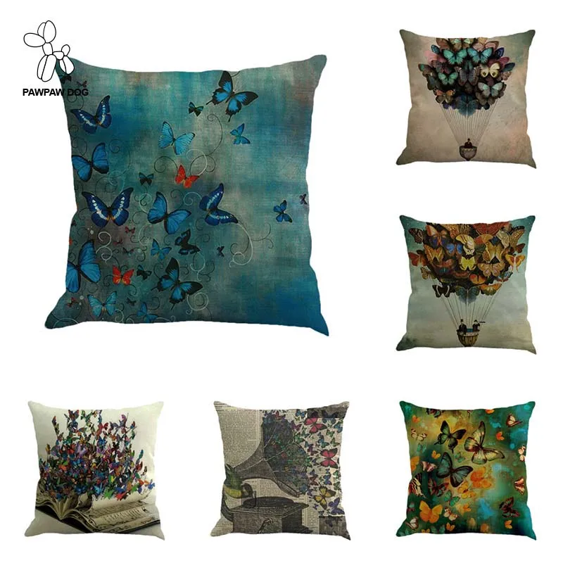 

Square Cushion Cover 45*45 Butterfly Printed Sofa Pillows Cases Linen Travel Pillow Cover for Chair Back Support Home Decoration