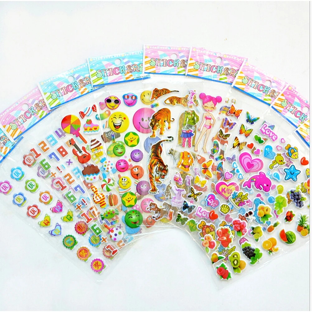 2017 New 2 Sheets Children Cartoon Early Learning Bubble Stickers Funny Stickers for Children Baby Kids