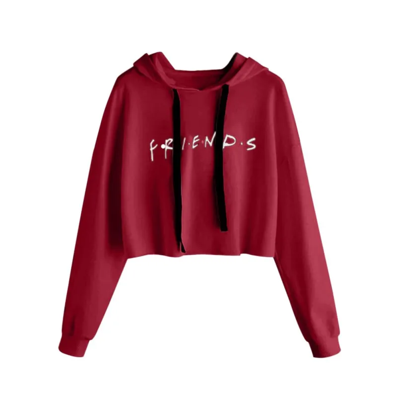 

Girls Women Hoodies Friends Letter Printed Hoodie Crop Tops Fashion Short Pullover Long Sleeve Hooded Sudadera Mujer