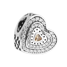 Подходит для соответственные Европейской Пандоре обаятельные Браслеты щедрые сердца бусины с причудливыми-цветные кристаллы 925 пробы серебро-ювелирные изделия